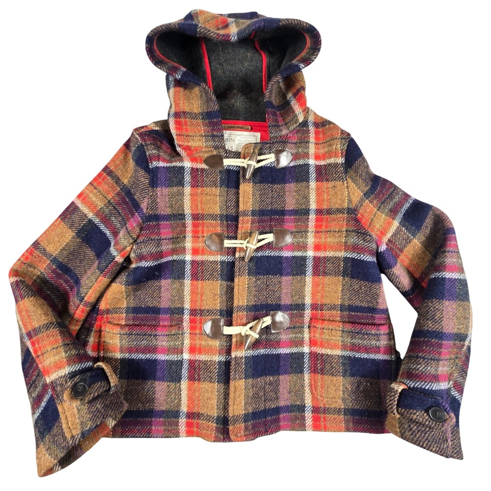 Aubin & Wills Wool Duffle Coat Womens 12 Plaid Hooded TARTAN  made in England